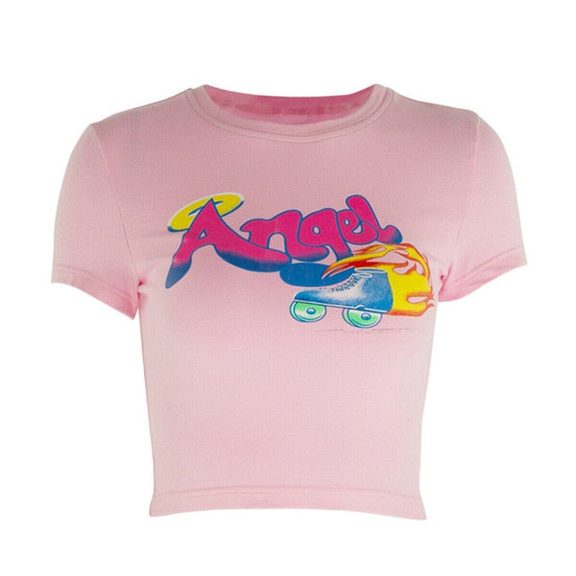 Angel Letter Printed Tees cute short sleeve