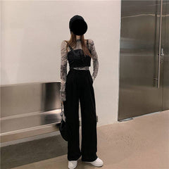 Abstract Women's Half Turtleneck Mesh Sheer Shirt