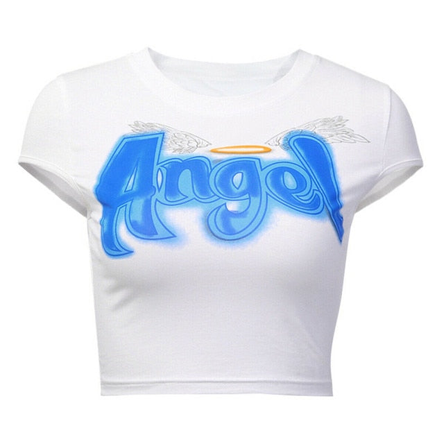 Angel Letter Printed Tees cute short sleeve