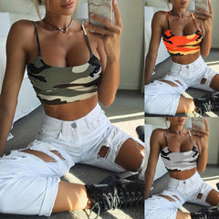 Color printed tube top camo crop top tank top