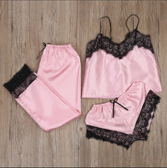 Homewear Fashion And Comfortable Lace Sling Pajamas Three-piece Set