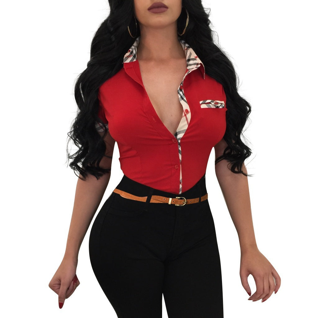Printed shirt short sleeve long sleeve school girl dress shirt business casual women's shirt