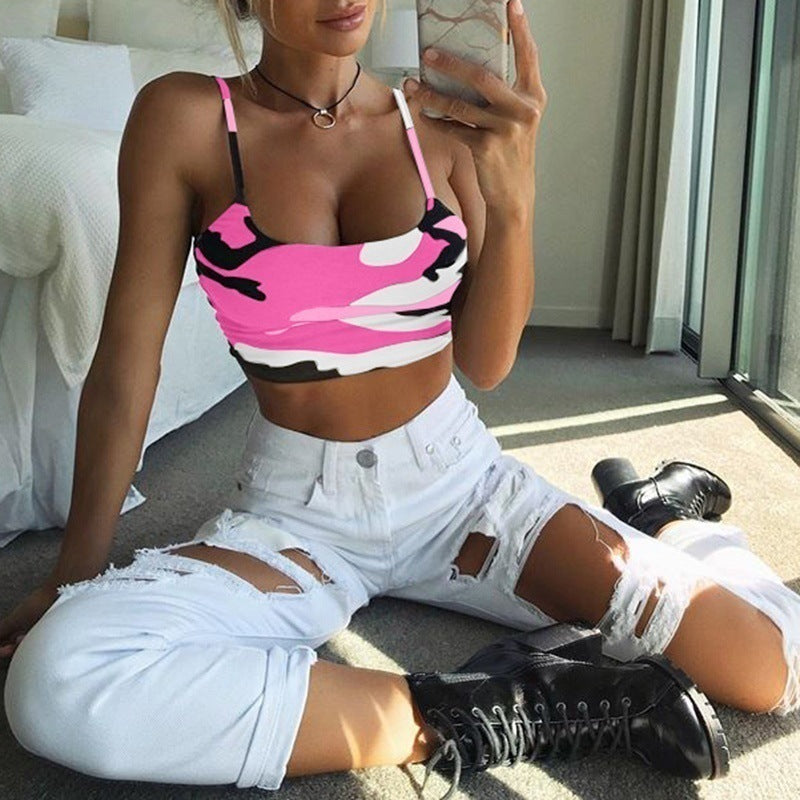 Color printed tube top camo crop top tank top