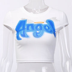 Angel Letter Printed Tees cute short sleeve