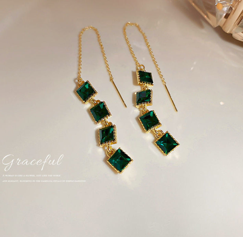 Boucles d'oreilles carrées pour femmes Boucles d'oreilles longues à pampilles