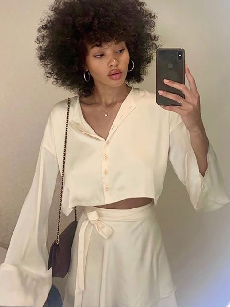 Ensemble de robe décontractée en satin deux pièces pour femme