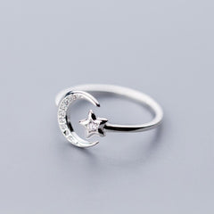 Sterling Silver Moon Star Ring