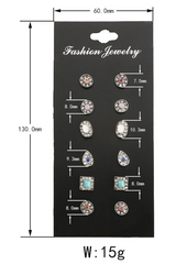 6 Pairs Set Ethnic Earrings Rhinestone  Flower Shape Stud Earring