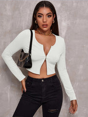 Top Women Retro Tight-Fitting Sexy Zipper Sweater Short Cardigan Long-Sleeved T-Shirt