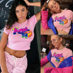 Angel Letter Printed Tees cute short sleeve