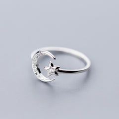 Sterling Silver Moon Star Ring