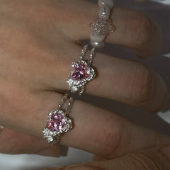 Pink Crystal Irregular Heart Ring