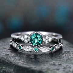 2pcs Silver Cut Stone Ring