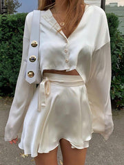 Ensemble de robe décontractée en satin deux pièces pour femme